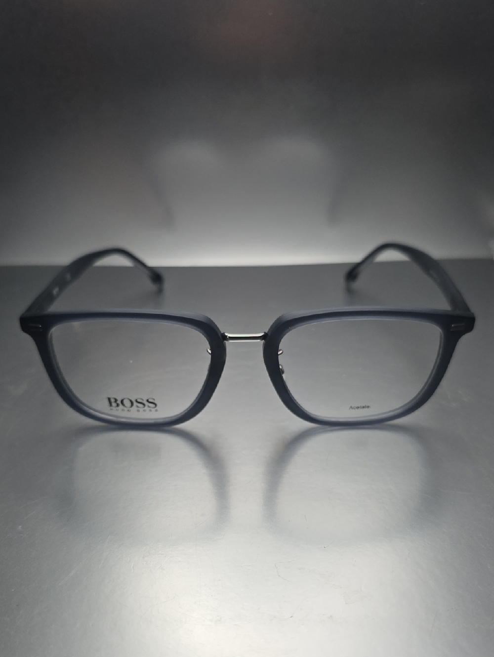 Boss Navy Blue Rectangular Glasses with Metal Bridge